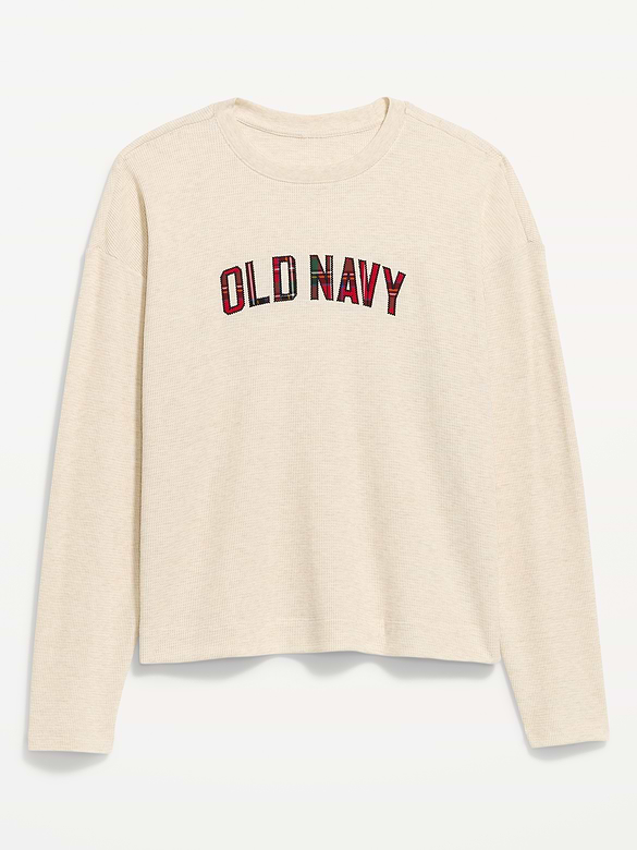 Vintage Long-Sleeve Waffle Knit Crew-Neck T-Shirt