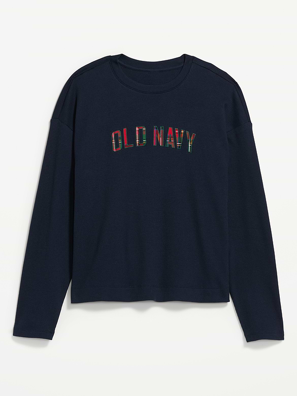 Vintage Long-Sleeve Waffle Knit Crew-Neck T-Shirt