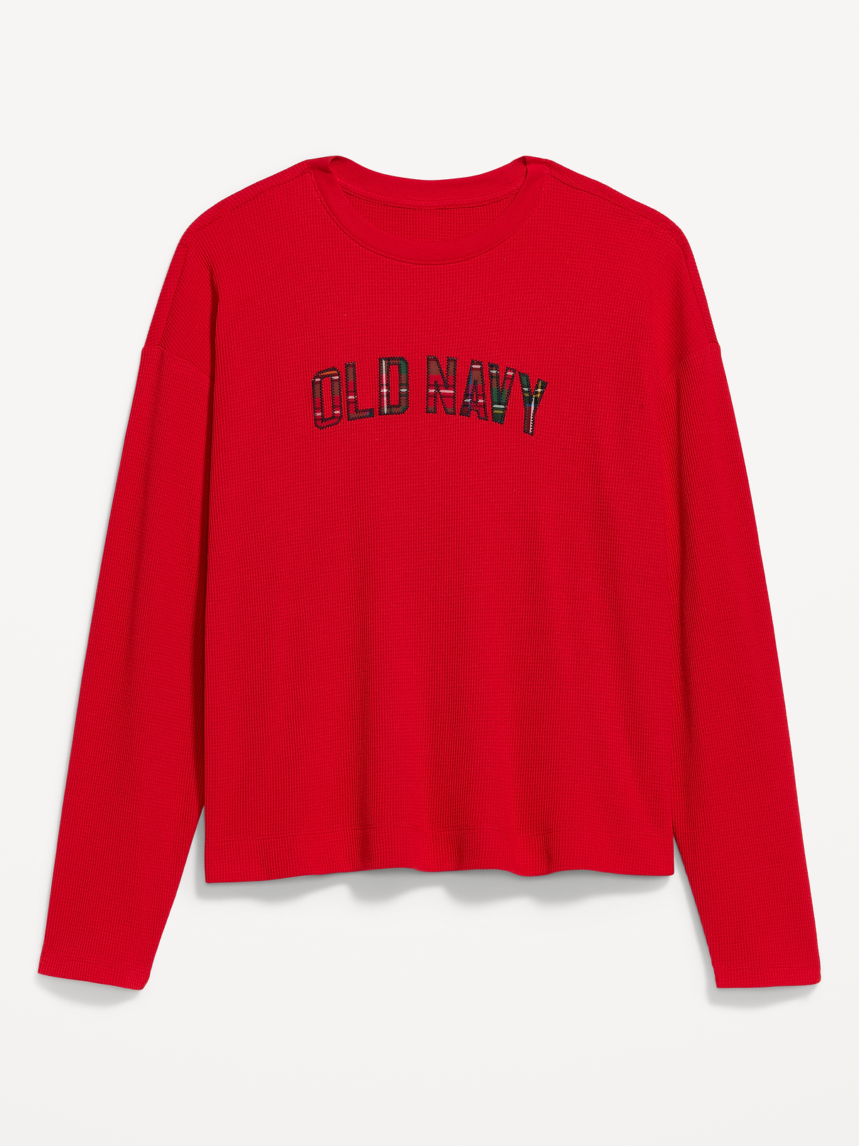 Vintage Long-Sleeve Waffle Knit Crew-Neck T-Shirt