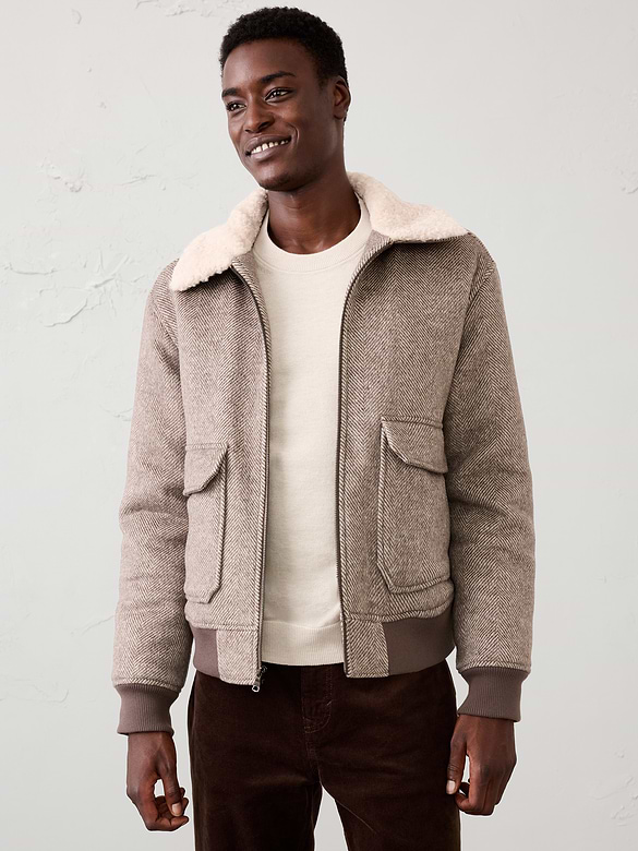 Wool-Blend Patterned Bomber