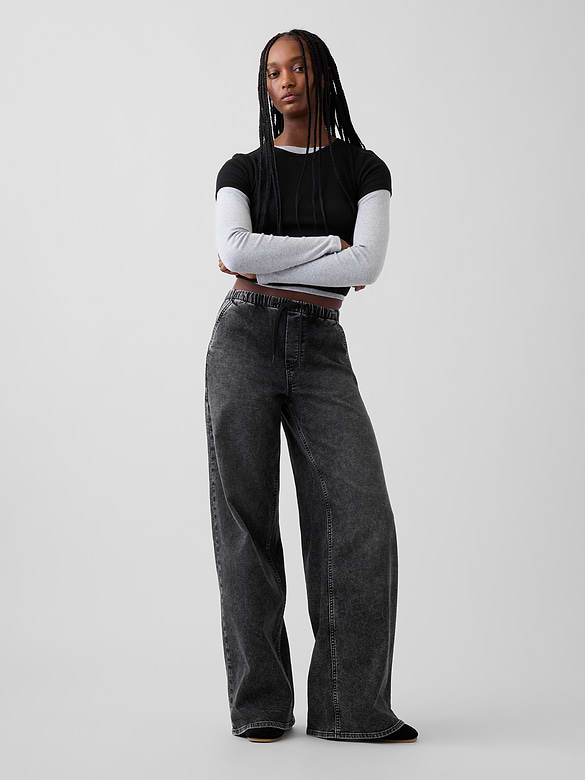 Mid Rise Knit Easy Baggy Jeans