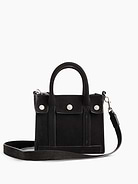 Image 1 of 7, Soft vegan suede tote bag. With vegan leather lining., Worn crossbody or handheld., Double handles and removable shoulder strap., Bridge snap closure at top., Button-snap pocket at front., Note: The dye used in the crafting of this product is prone to crocking, or color transfer. Please avoid contact with light-colored fabric or upholstery., Product #1189086