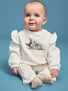 Image 1 of 5, crew neck, snap-button placket at nape, long sleeves, ruffle trim along shoulders, cinched hem, matching leggings, elasticized waistband, licensed graphic, ©Disney, Product #1184366