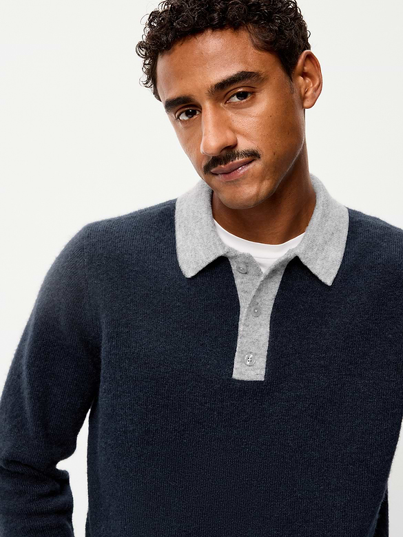 Long-Sleeve Wool-Blend Polo Sweater