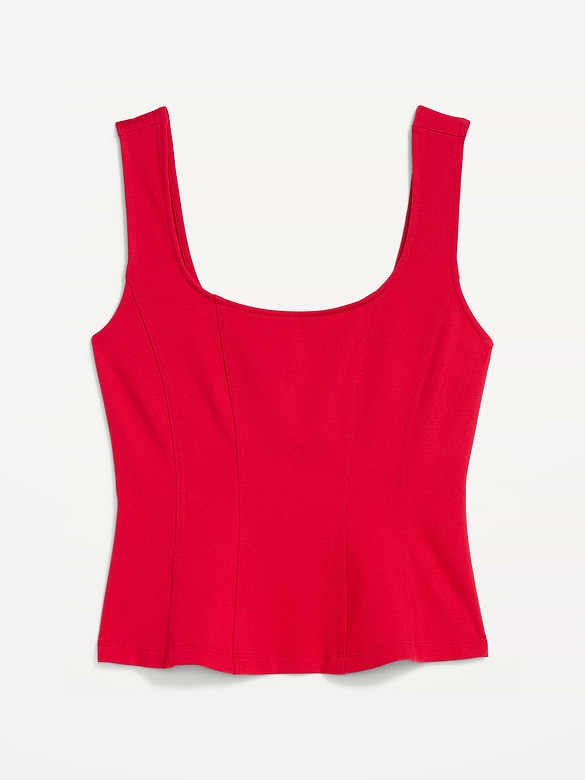 Square-Neck Ponte Peplum Tank Top