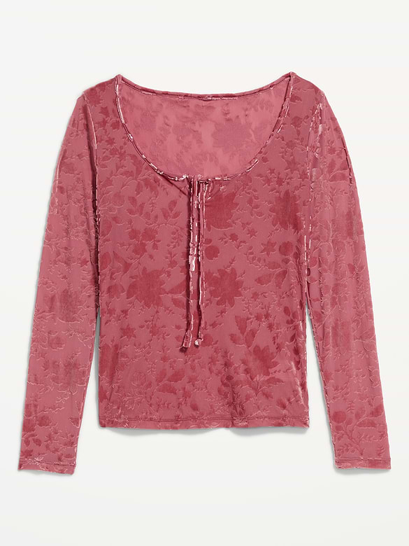 Long-Sleeve Burnout Velvet Top