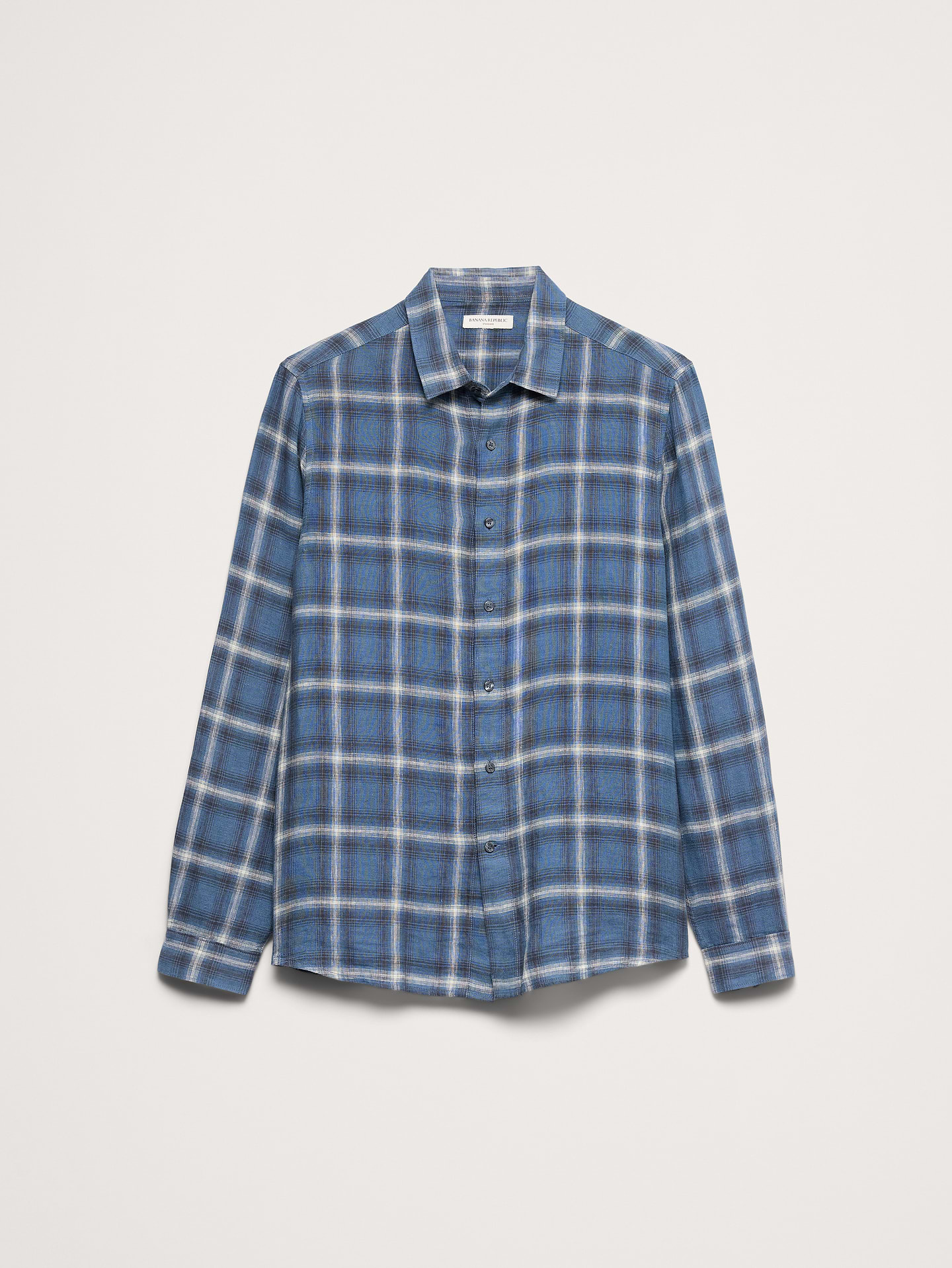 Image 8 of 8, Standard-Fit Plaid Linen-Cotton Shirt
