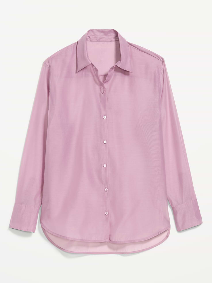 Image 9 of 9, Organza Button-Down Shirt