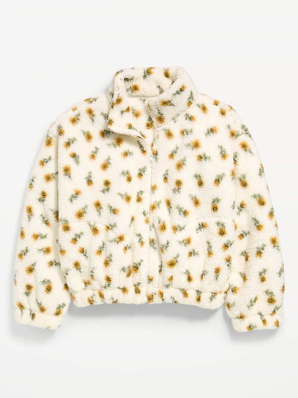 Printed Oversized Sherpa Jacket for Girls