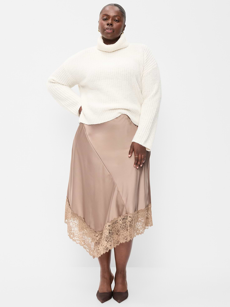 Image 6 of 7, Satin Asymmetrical-Hem Midi Skirt