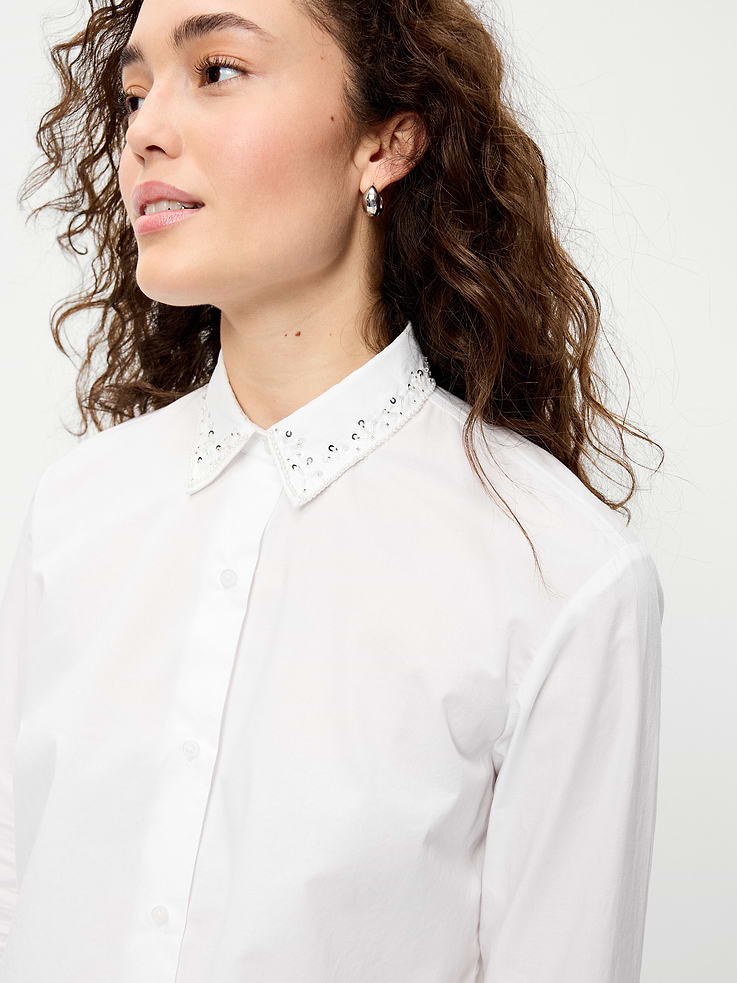 Image 4 of 8, Embellished Collar Long-Sleeve Button-Down Shirt