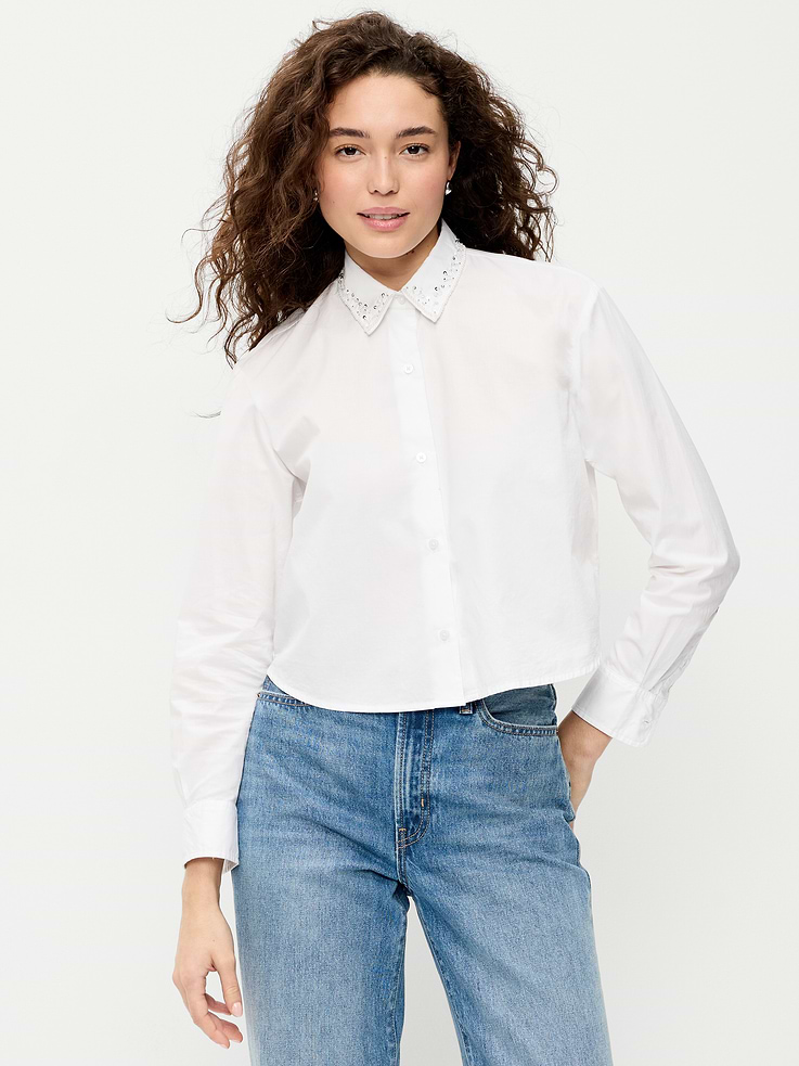 Image 3 of 8, Embellished Collar Long-Sleeve Button-Down Shirt