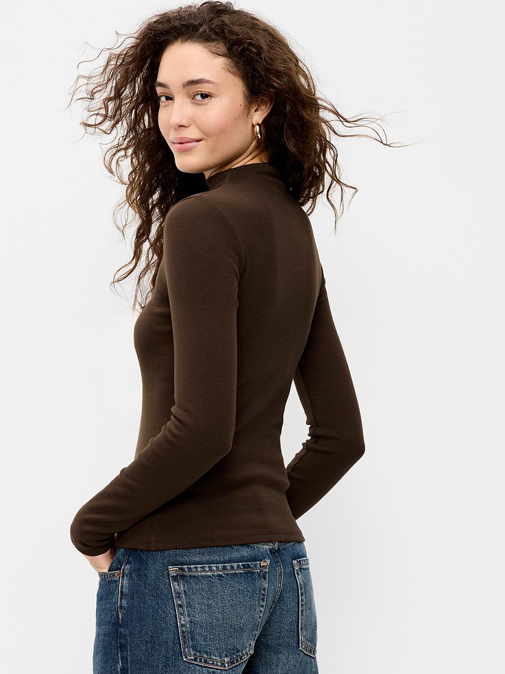 Image 2 of 8, Snug Long-Sleeve Mock-Neck T-Shirt