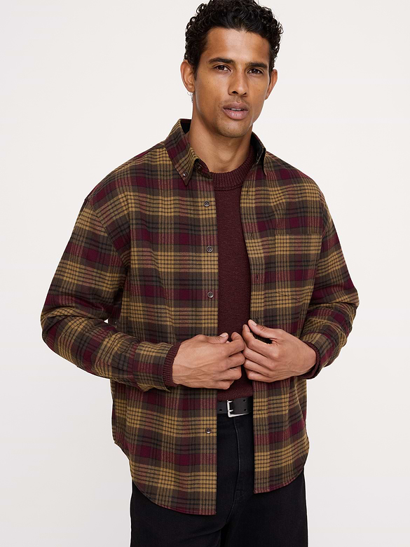 Relaxed-Fit Wool-Blend Plaid Overshirt
