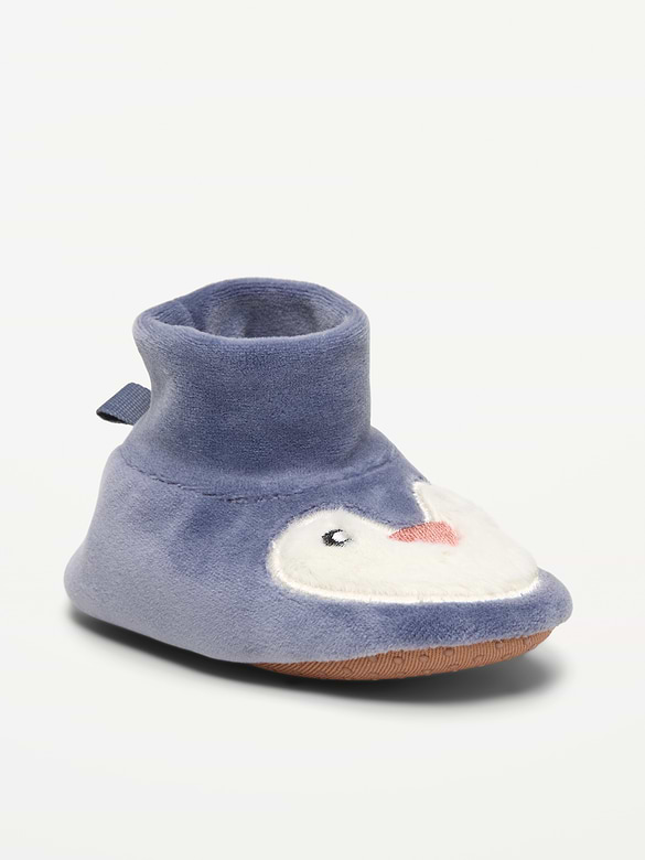 Velour Penguin Slippers for Baby