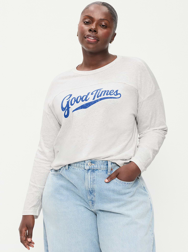 Image 8 of 9, Loose Long-Sleeve Graphic T-Shirt