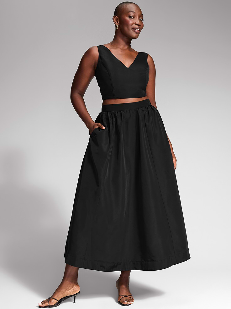 Image 6 of 9, The Occasion by Old Navy Taffeta Midi Skirt
