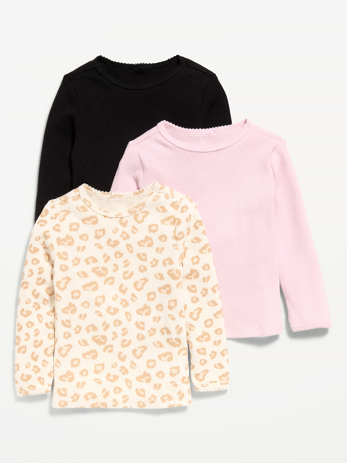 Long-Sleeve Waffle Knit T-Shirt 3-Pack for Toddler Girls