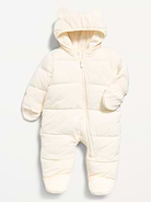 Image 1 of 1, sizes 0-3M, 3-6M, 6-12M with sewn-in feet, sizes 12-18M and 18-24M without sewn-in feature, built-in hood, long sleeves, fold-over mittens, full-length zipper, water-resistant, Product #908320