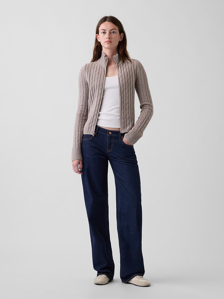 Image 2 of 5, CashSoft Cable-Knit Zip Cardigan