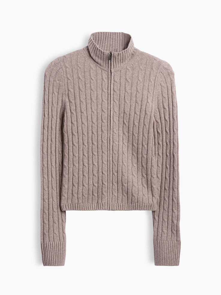 Image 5 of 5, CashSoft Cable-Knit Zip Cardigan
