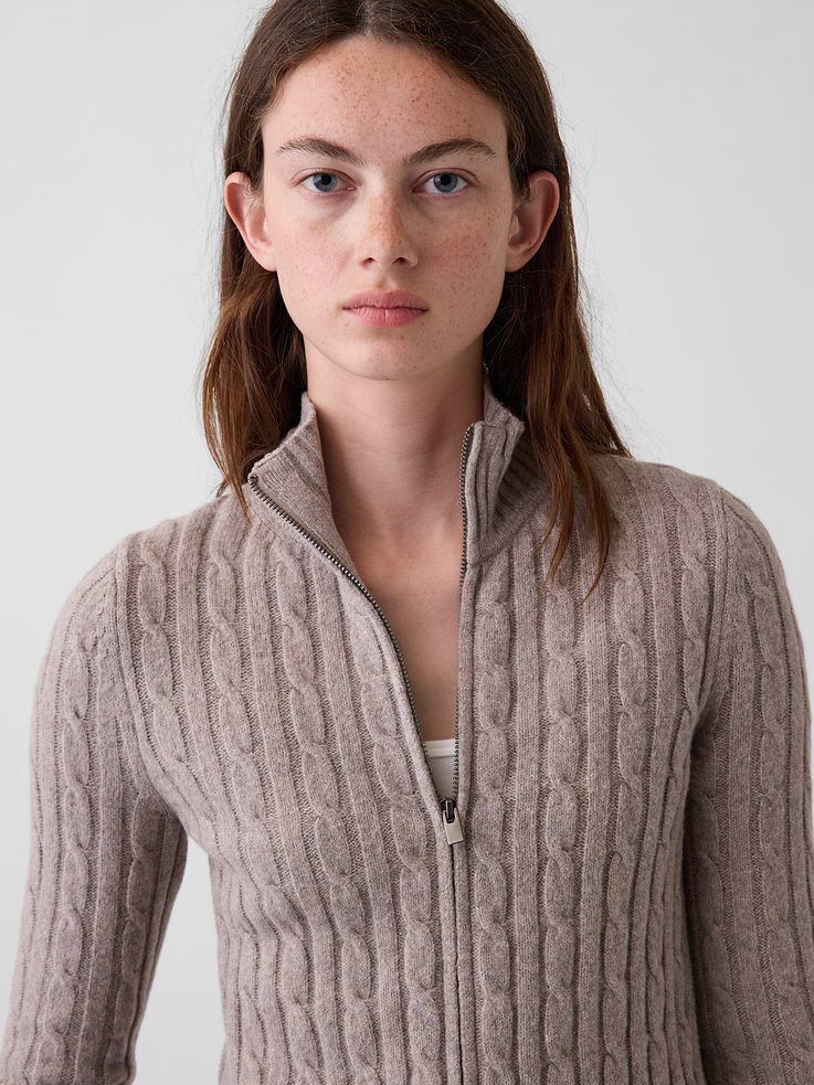 Image 4 of 5, CashSoft Cable-Knit Zip Cardigan