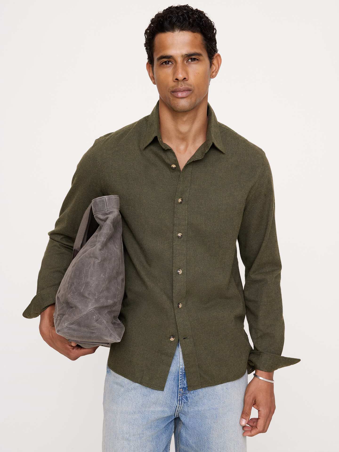 Image 1 of 8, We love this brushed flannel shirt because it's: oh-so-soft, warm enough to layer, and made from cotton—just the way we like it., Standard fit: A straight and easy fit., Spread collar with button front., Shirttail hem., Product #906448