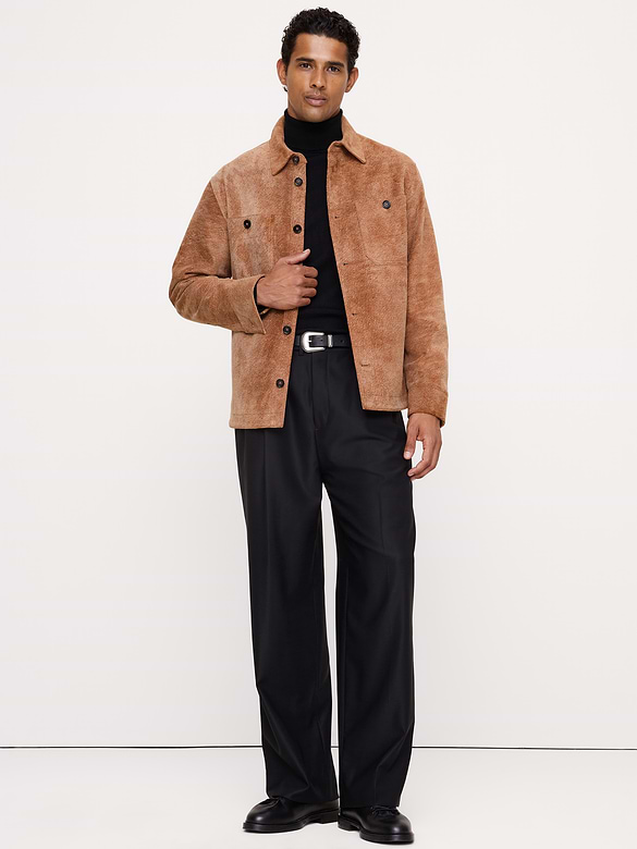 Relaxed Textured Suede Shirt Jacket