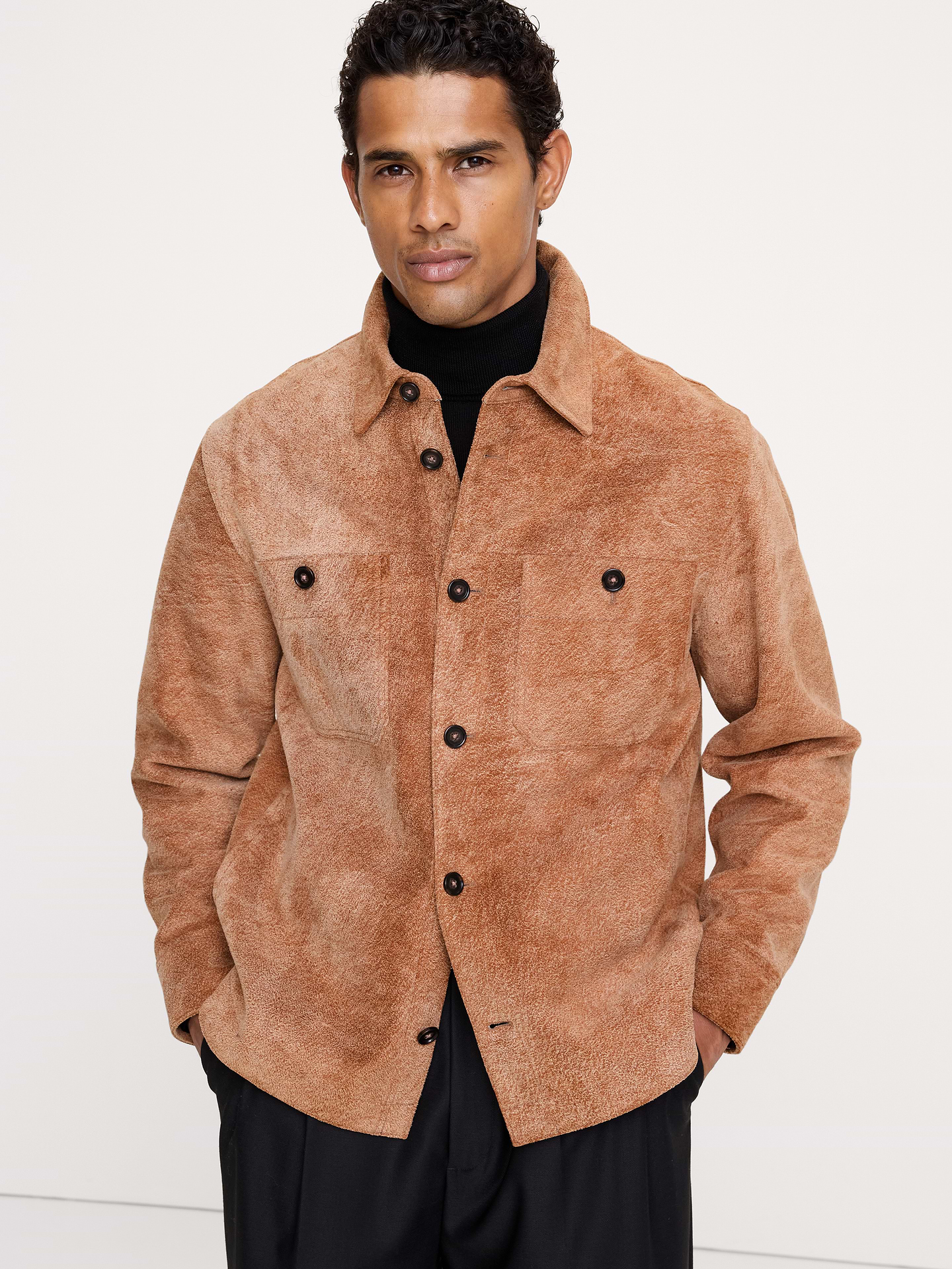Image 4 of 8, Relaxed Textured Suede Shirt Jacket