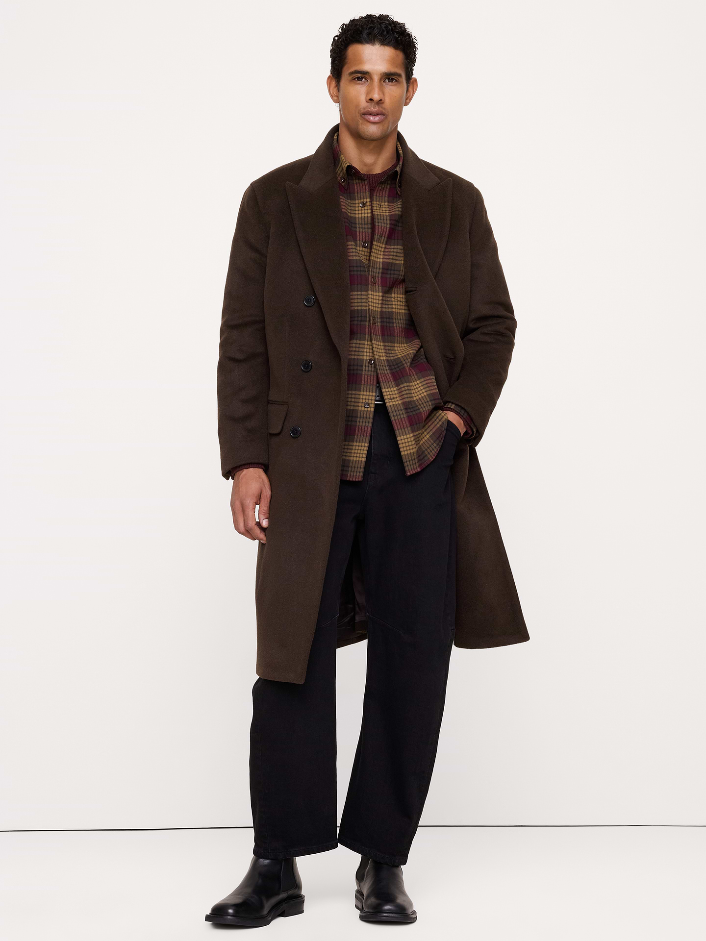 Image 5 of 5, Relaxed-Fit Wool-Blend Plaid Overshirt
