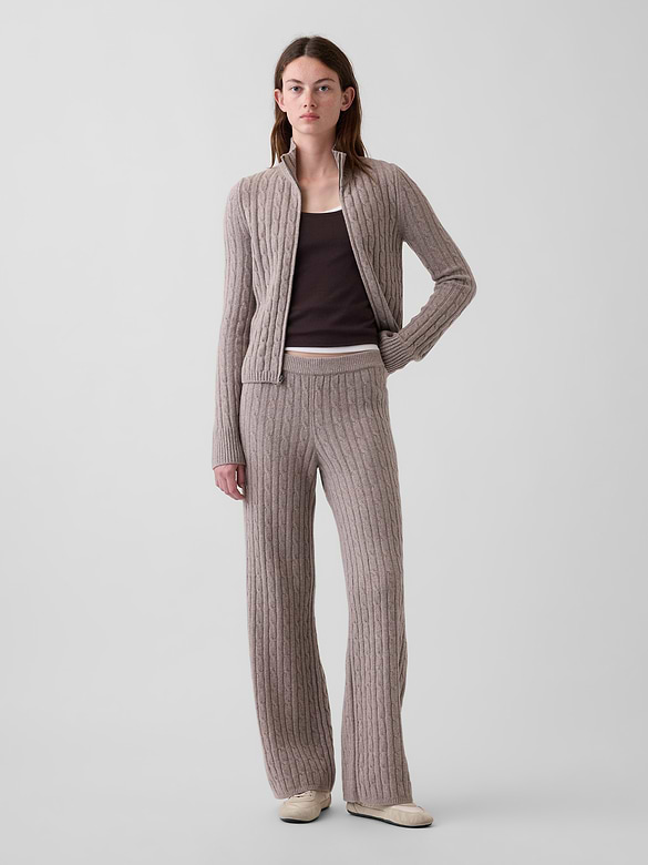CashSoft Cable-Knit Sweater Pants