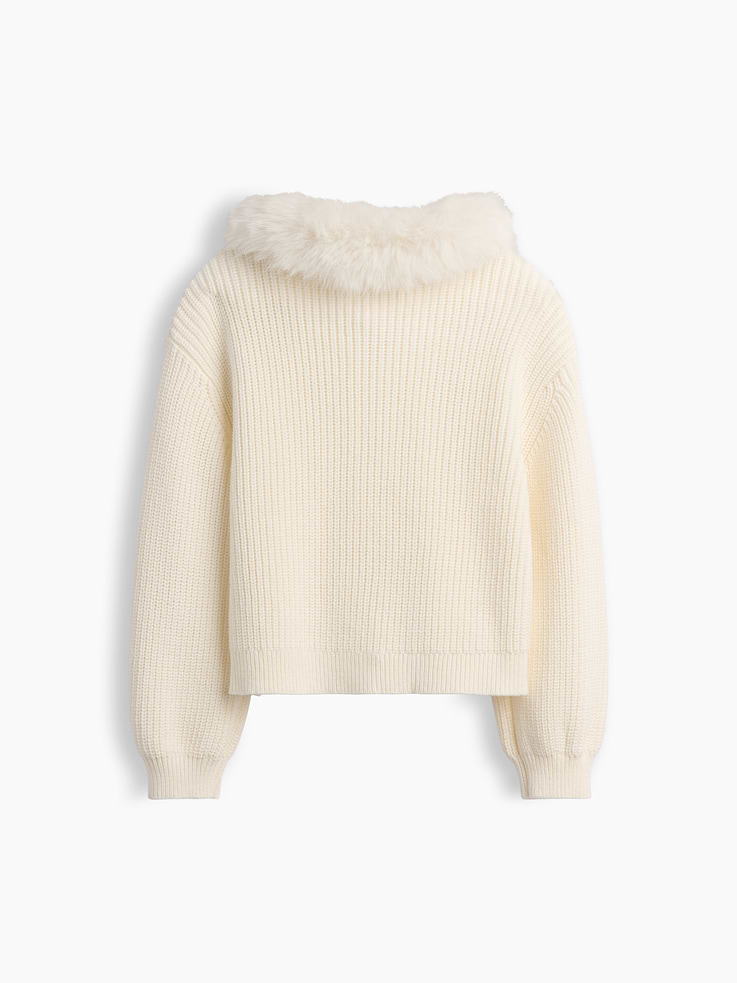 Image 3 of 4, Baby & Toddler Faux Fur Collar Cardigan Sweater