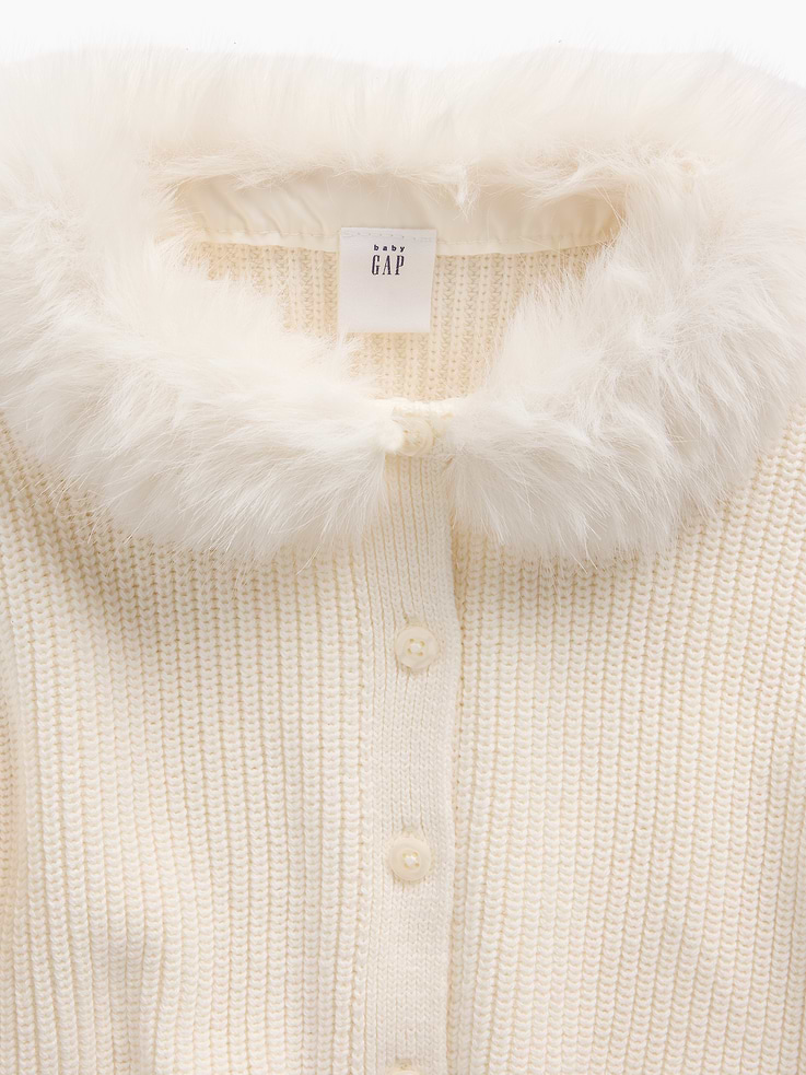 Image 4 of 4, Baby & Toddler Faux Fur Collar Cardigan Sweater