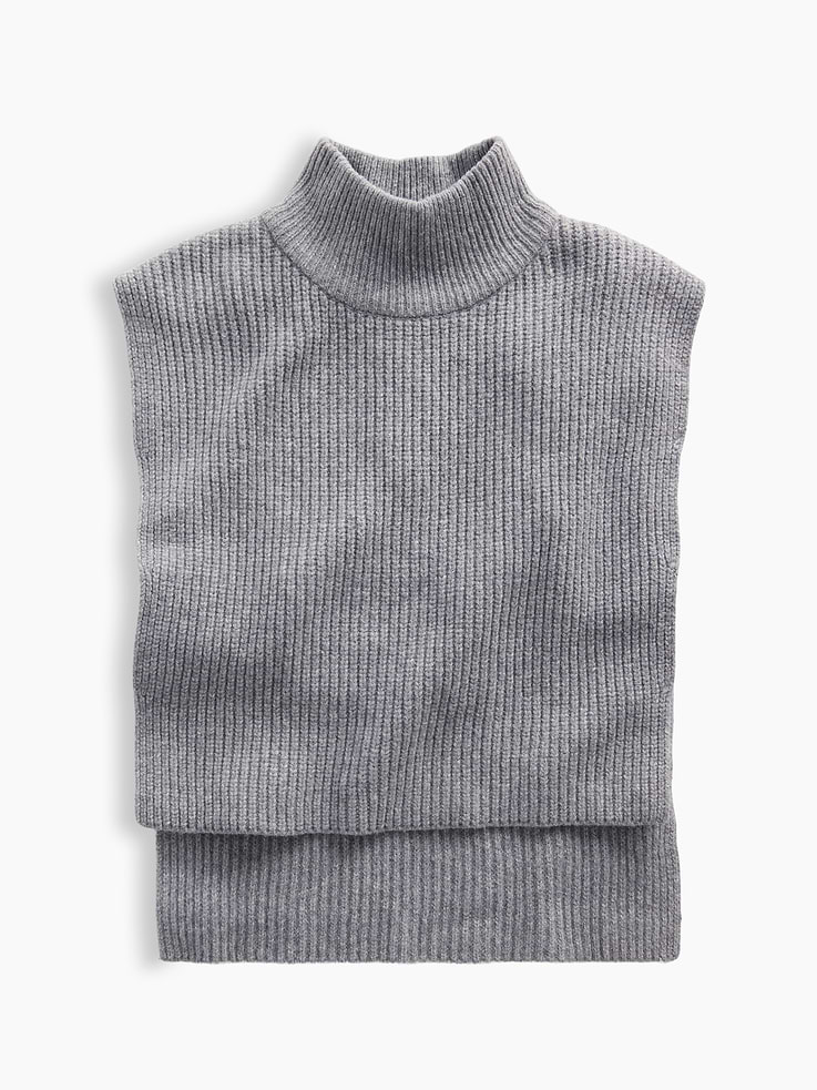 Image 1 of 3, Supersoft knit cotton-blend sweater bib., Mockneck., Sleeveless., High-low design., This product was made in a factory that invests in gender equity and women’s empowerment through RISE. Learn more at gapinc.com/equity ., Product #1184836