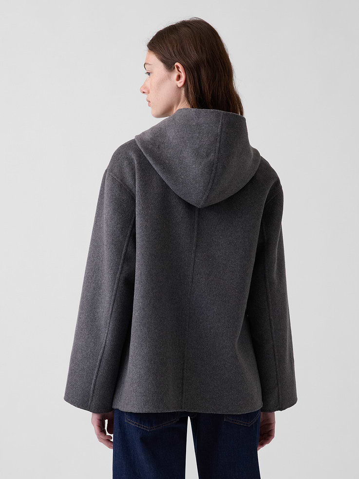 Image 3 of 4, Wool-Blend Hooded Tie-Neck Coat