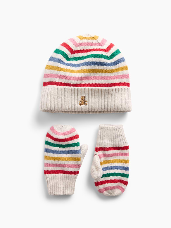 Baby & Toddler CashSoft Happy Stripe Beanie & Mittens Set