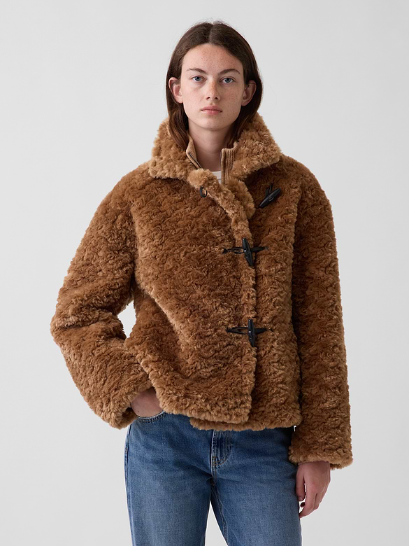 Sherpa & Vegan Suede Toggle Coat