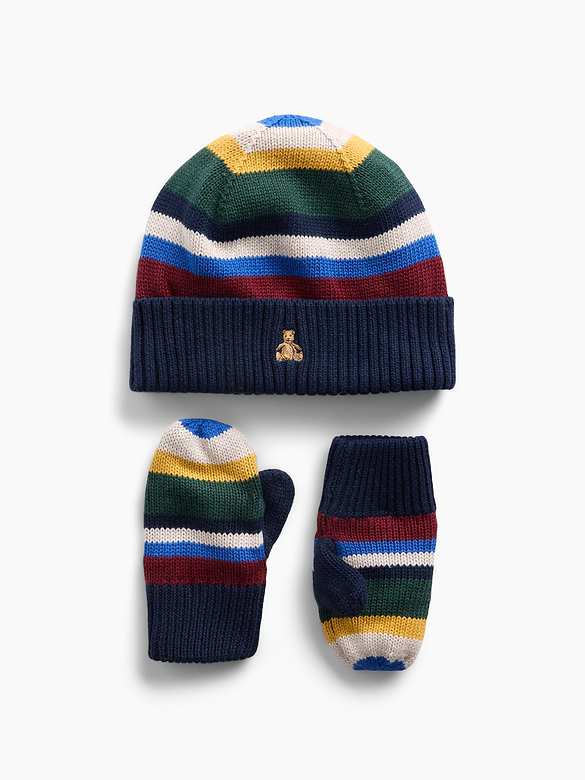 Baby & Toddler CashSoft Happy Stripe Beanie & Mittens Set