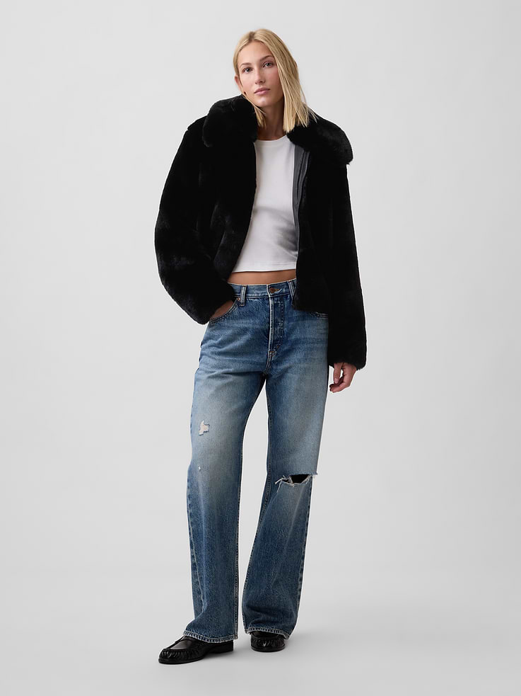 Image 3 of 5, 100% Recycled Relaxed Faux-Fur Jacket