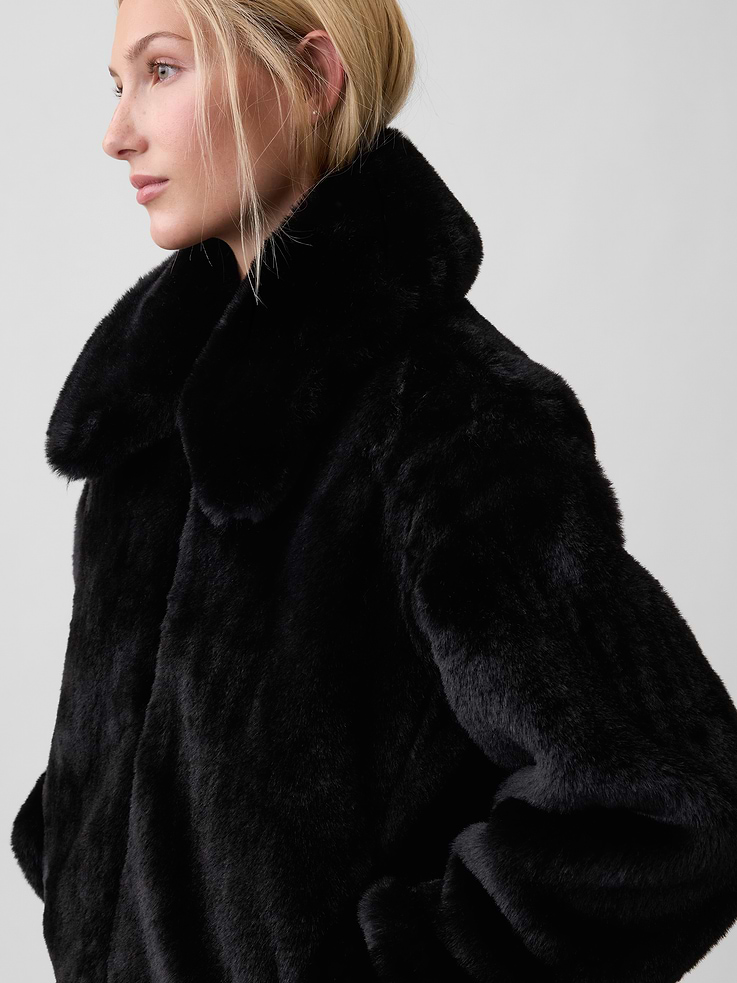 Image 4 of 5, 100% Recycled Relaxed Faux-Fur Jacket