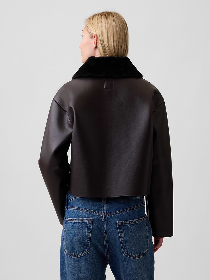 Image 2 of 5, Collared Vegan-Leather Jacket