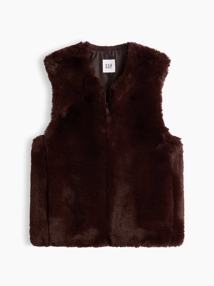 Image 5 of 5, 100% Recycled Relaxed Faux-Fur Vest