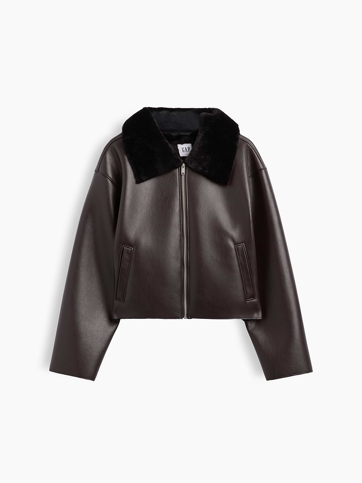 Image 5 of 5, Collared Vegan-Leather Jacket