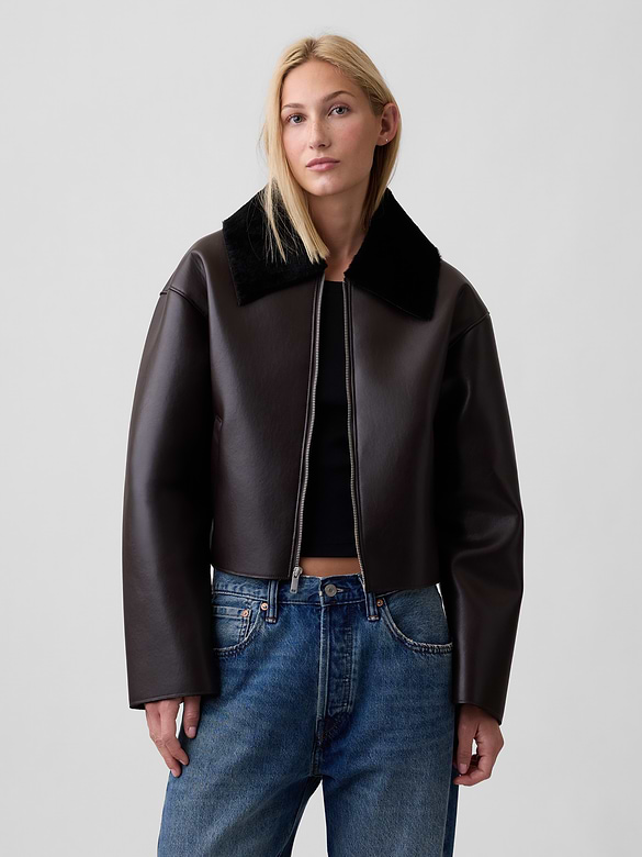 Collared Vegan-Leather Jacket