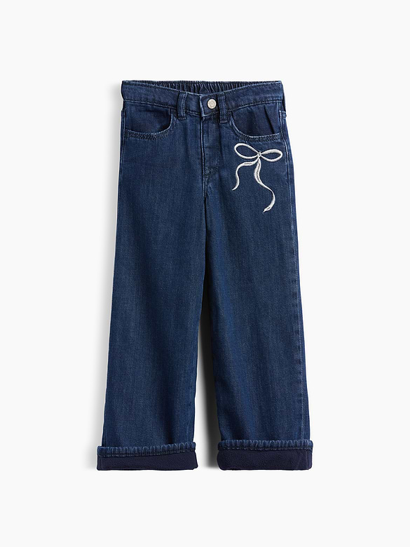 babyGap Cozy-Lined Embroidered Wide-Leg Jeans