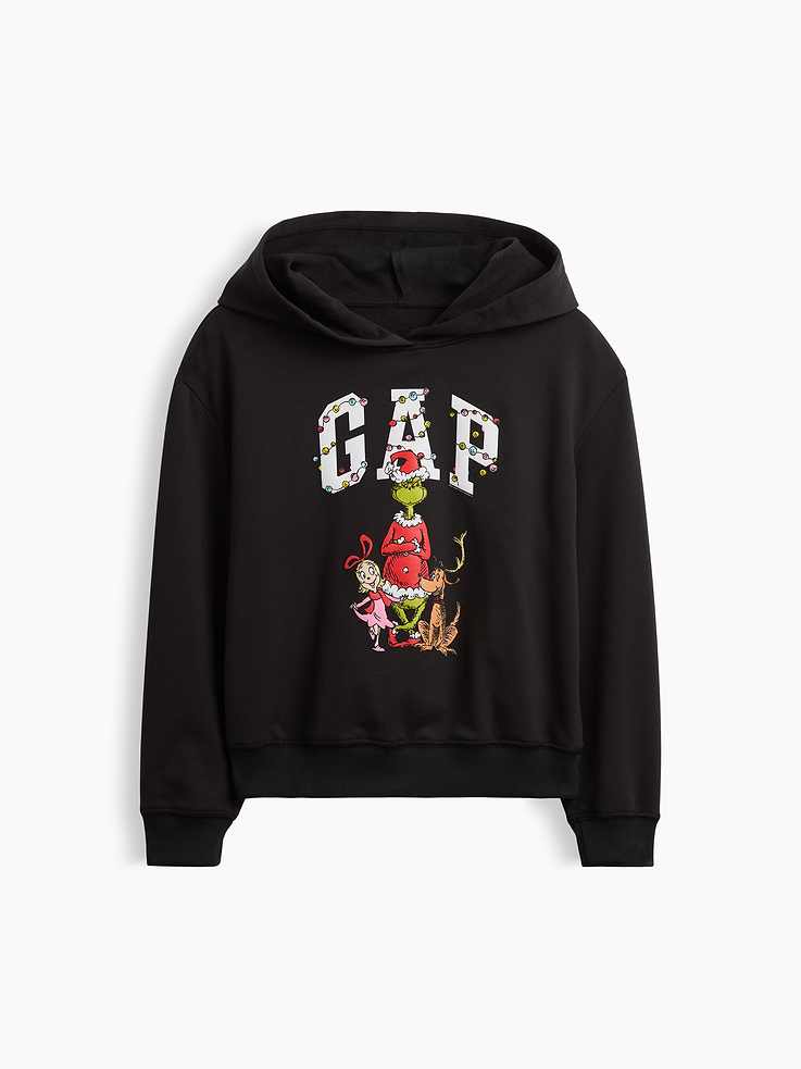 Image 1 of 3, Soft, comfy fleece., Dropped shoulder, long sleeves with banded cuffs., Hood., Gap logo with Dr. Seuss graphic at front., Banded hem., Banded hem., Product #1189227