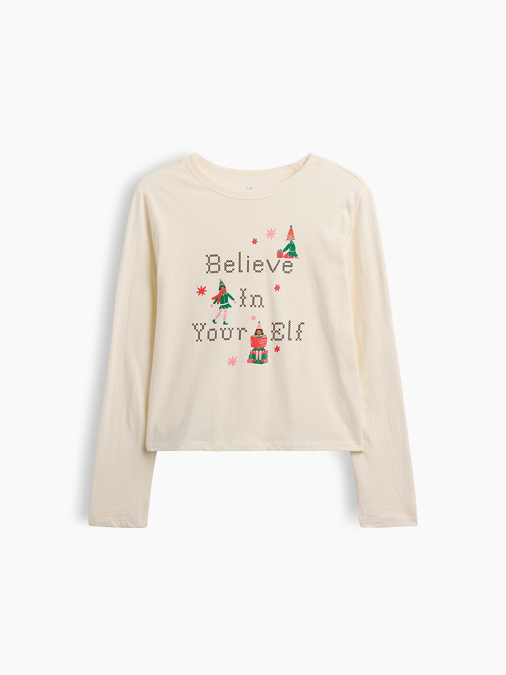 Image 1 of 3, Soft jersey knit., Long sleeves., Crewneck., Graphic at front., This product was made in a factory that invests in gender equity and women’s empowerment through RISE. Learn more at, Product #1188946