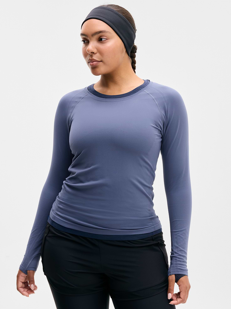 Image 1 of 4, FOR: Medium to high-impact workouts at the gym, studio, or outdoors, FEEL: Enhanced yarns deliver soft stretch and quick recovery, keeping you comfortable while you push your limits, FAVE: The workout top you love, now with upgraded stretch, sweat-wicking power, and sleek style, Seamless construction for minimal chafing, Functional mesh panels allow for optimal movement and breathability, Thumbholes lock your fit in place, Grippers at inner hem prevent it riding up, Product #845688