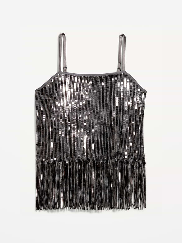 Sequin Fringe-Hem Cami Top
