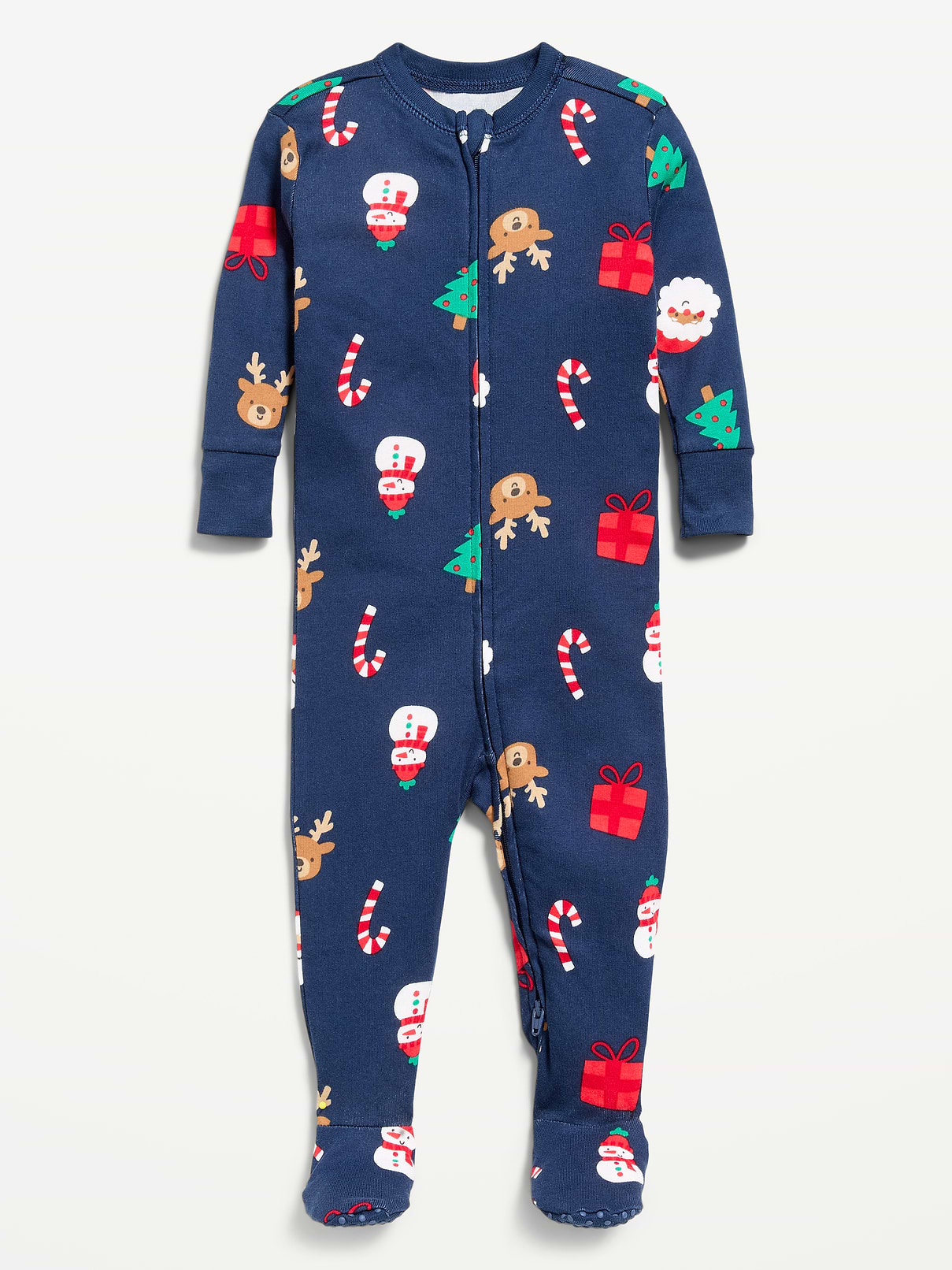 Image 1 de 1, Encolure ras du cou., Manches longues., Mitaine repliable sur chaque manche., Fermeture à glissière réversible pleine longueur., Pieds cousus., Motif sur l’ensemble., Les pyjamas préférés de bébé, maintenant en tailles marginales., Produit #911523